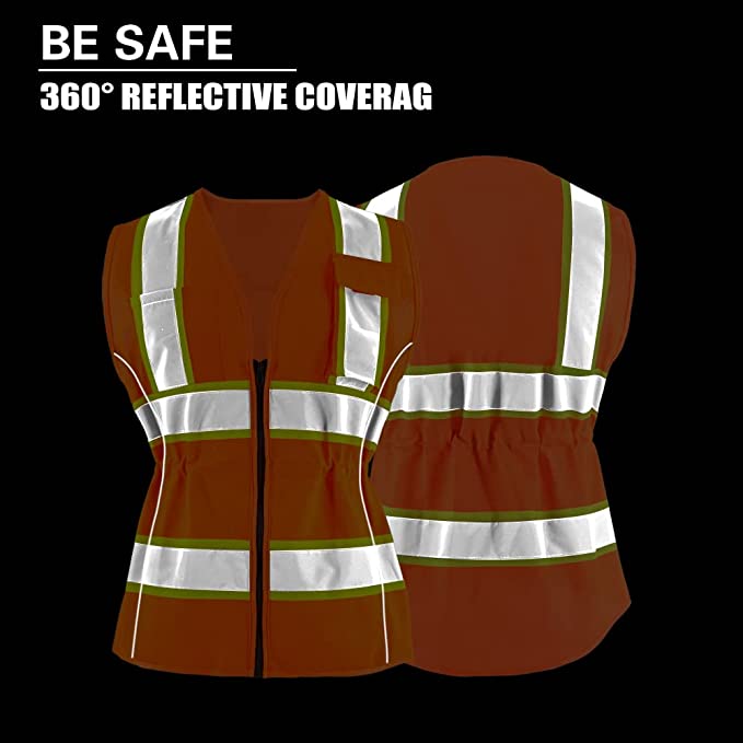 OPLERAI Safety Vest for Women  - Made for the Curvy Girl - ANSI Class 3 High Visibility Vest with 5 Pockets and Zipper Construction