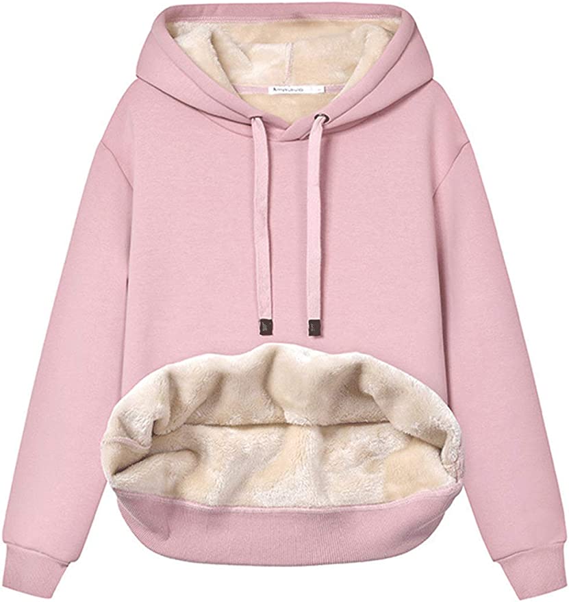 Women's Winter Warm Sherpa Fleece Lined Hooded Sweatshirts Pullover Tops  -  Made to Fit the Curvy Girl