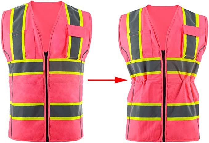 OPLERAI Safety Vest for Women  - Made for the Curvy Girl - ANSI Class 3 High Visibility Vest with 5 Pockets and Zipper Construction