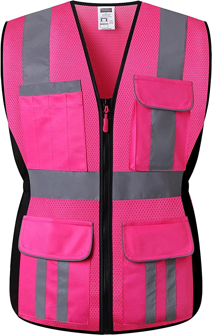 Women Safety Vest, Multi Pockets High Visibility Reflective Breathable Mesh Work
