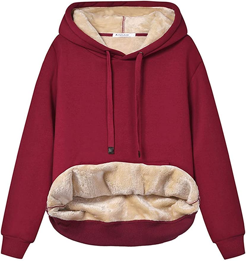 Women's Winter Warm Sherpa Fleece Lined Hooded Sweatshirts Pullover Tops for the Curvy Girl