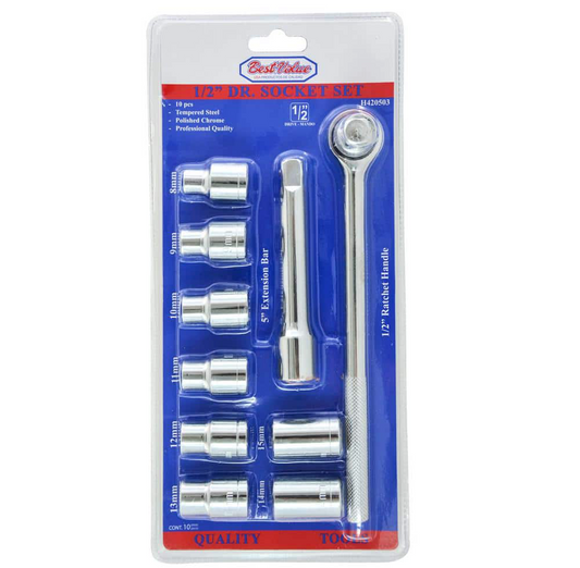 BEST VALUE - 1/2 in. Drive Socket and Ratchet Set (10-Piece) - H420503