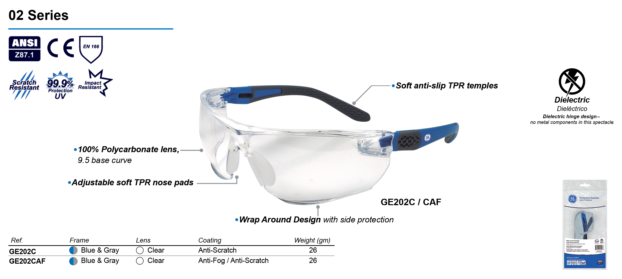 GE PPE - Protective Eyewear - 02 Series Frameless Safety Glasses -  #GE202