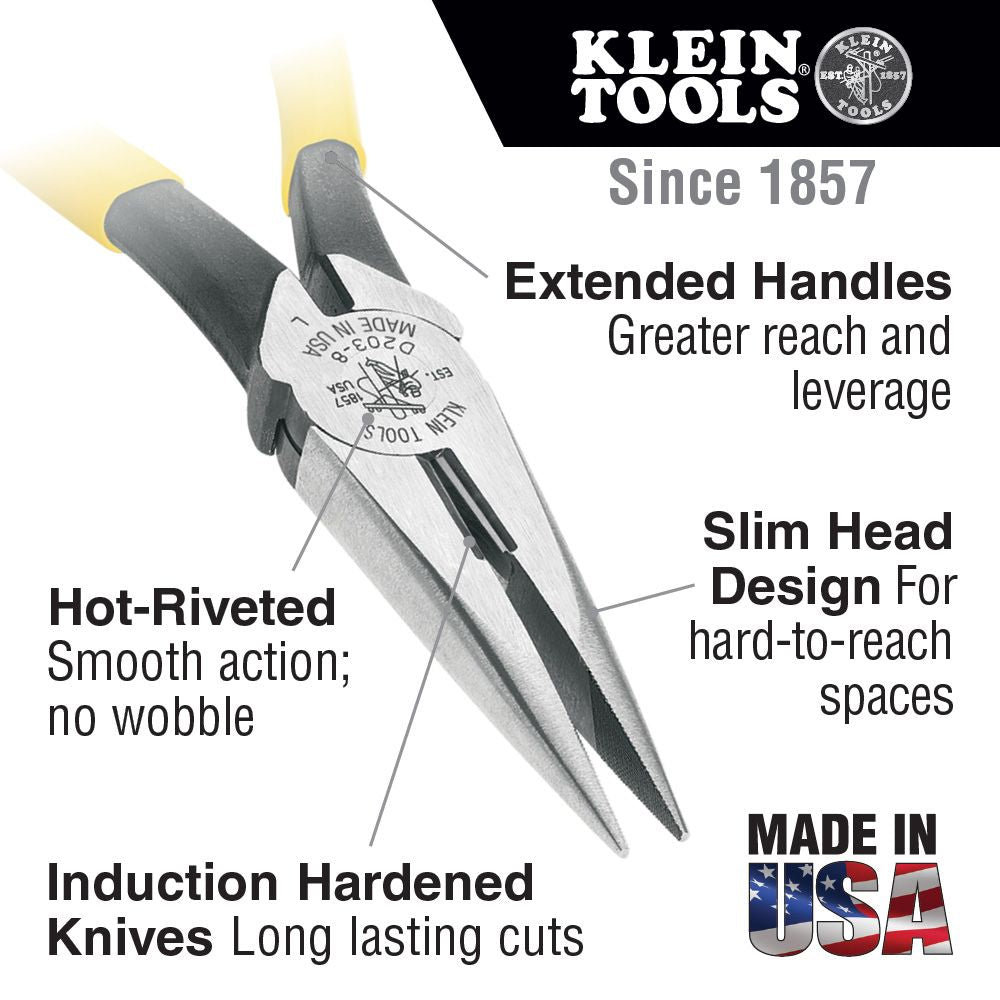 KLEIN TOOLS - Pliers, Needle Nose Side-Cutters, 8-Inch - D203-8